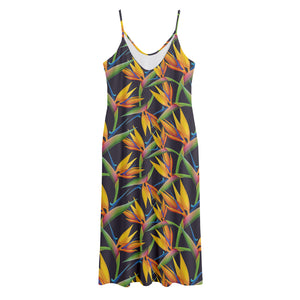 Bird Of Paradise Flower Pattern Print Jersey Midi Cami Dress