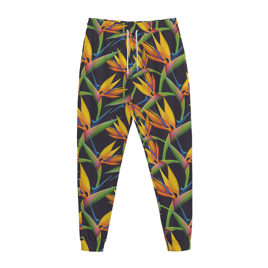 Bird Of Paradise Flower Pattern Print Jogger Pants