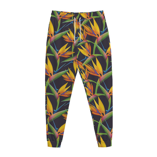 Bird Of Paradise Flower Pattern Print Jogger Pants