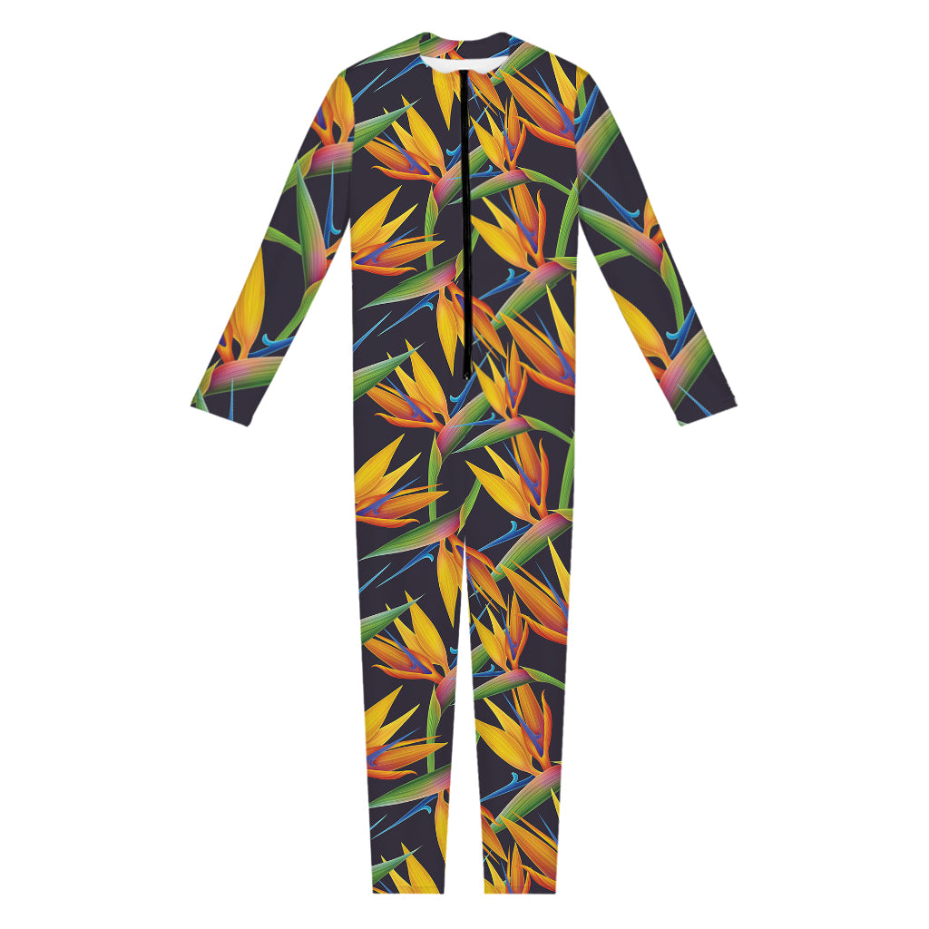 Bird Of Paradise Flower Pattern Print Jumpsuit