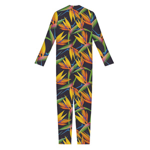 Bird Of Paradise Flower Pattern Print Jumpsuit