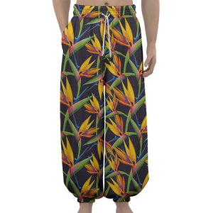 Bird Of Paradise Flower Pattern Print Lantern Pants