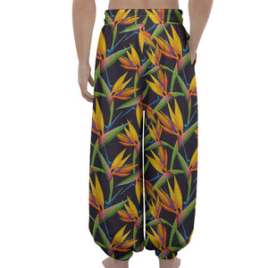 Bird Of Paradise Flower Pattern Print Lantern Pants