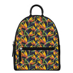 Bird Of Paradise Flower Pattern Print Leather Backpack