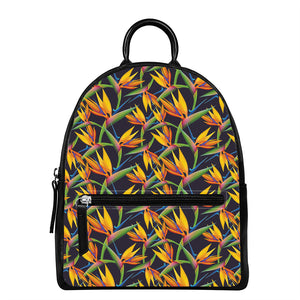 Bird Of Paradise Flower Pattern Print Leather Backpack