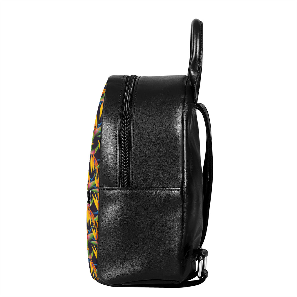 Bird Of Paradise Flower Pattern Print Leather Backpack