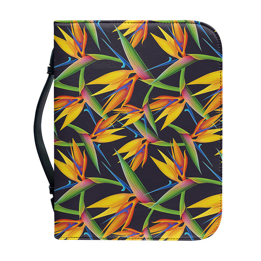 Bird Of Paradise Flower Pattern Print Leather Bible Cover