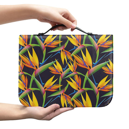 Bird Of Paradise Flower Pattern Print Leather Bible Cover