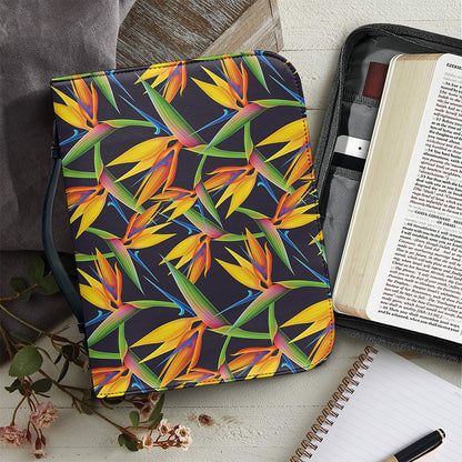 Bird Of Paradise Flower Pattern Print Leather Bible Cover