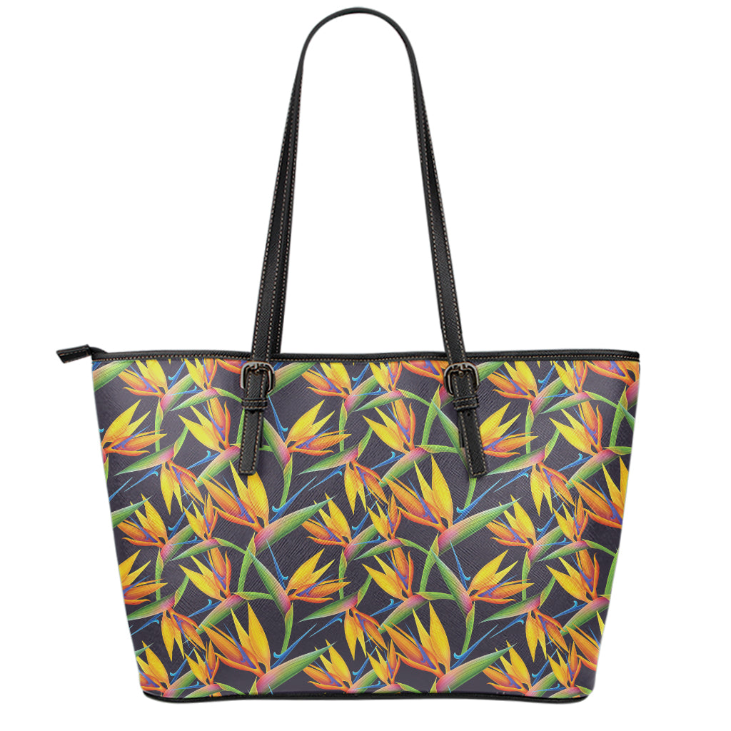 Bird Of Paradise Flower Pattern Print Leather Tote Bag