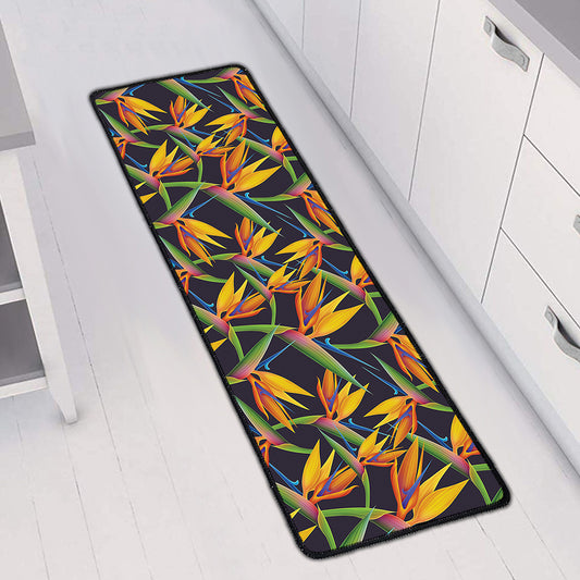 Bird Of Paradise Flower Pattern Print Long Kitchen Mat