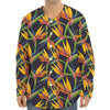 Bird Of Paradise Flower Pattern Print Long Sleeve Baseball Jersey