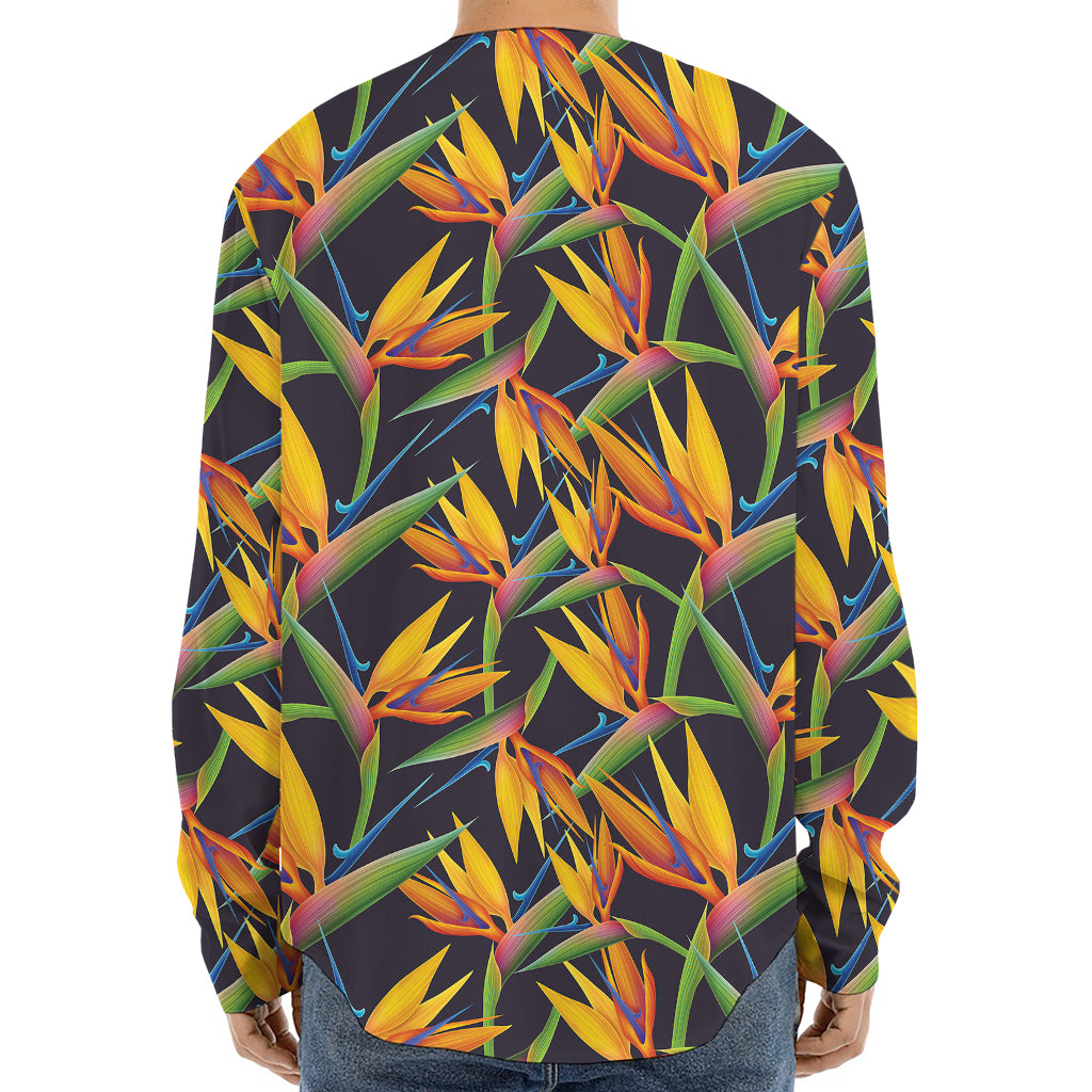 Bird Of Paradise Flower Pattern Print Long Sleeve Baseball Jersey