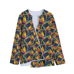 Bird Of Paradise Flower Pattern Print Long Sleeve Short Coat