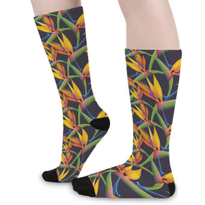 Bird Of Paradise Flower Pattern Print Long Socks