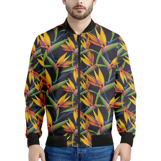 Bird Of Paradise Flower Pattern Print Men's Bomber Jacket