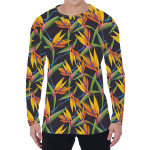Bird Of Paradise Flower Pattern Print Men's Long Sleeve T-Shirt