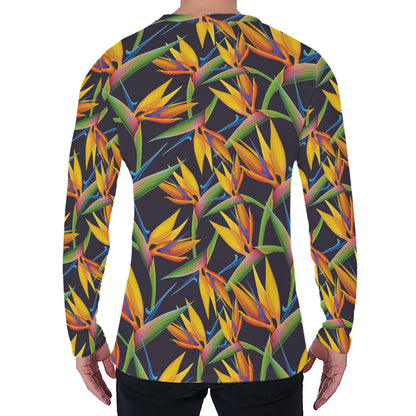 Bird Of Paradise Flower Pattern Print Men's Long Sleeve T-Shirt