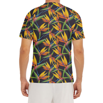 Bird Of Paradise Flower Pattern Print Men's Short Sleeve Rash Guard