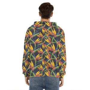 Bird Of Paradise Flower Pattern Print Men's Velvet Pullover Hoodie