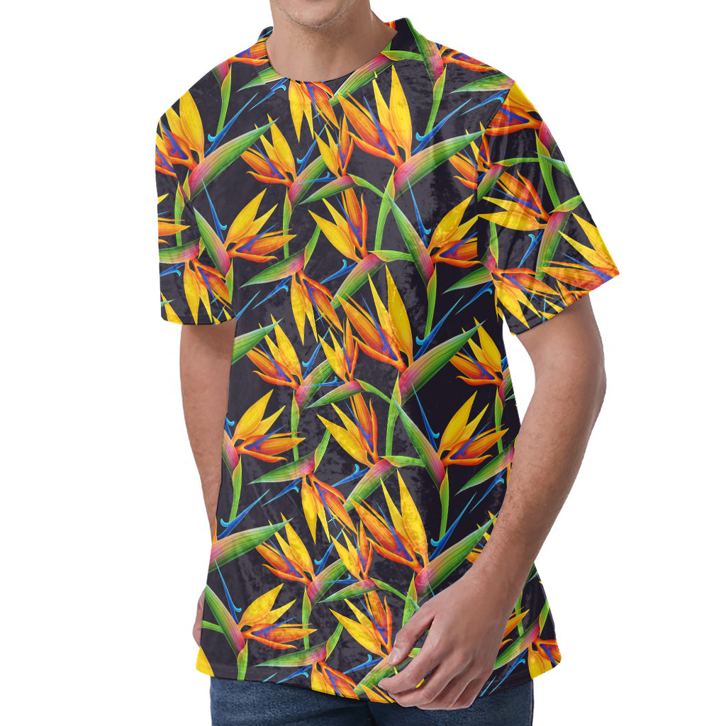 Bird Of Paradise Flower Pattern Print Men's Velvet T-Shirt