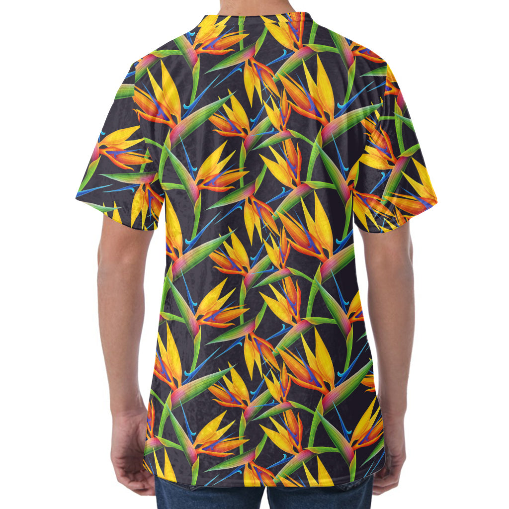 Bird Of Paradise Flower Pattern Print Men's Velvet T-Shirt