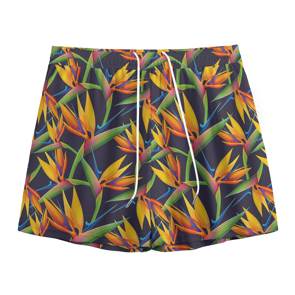 Bird Of Paradise Flower Pattern Print Mesh Shorts