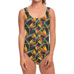 Bird Of Paradise Flower Pattern Print One Piece Swimsuit