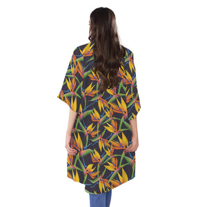 Bird Of Paradise Flower Pattern Print Open Front Beach Cover Up