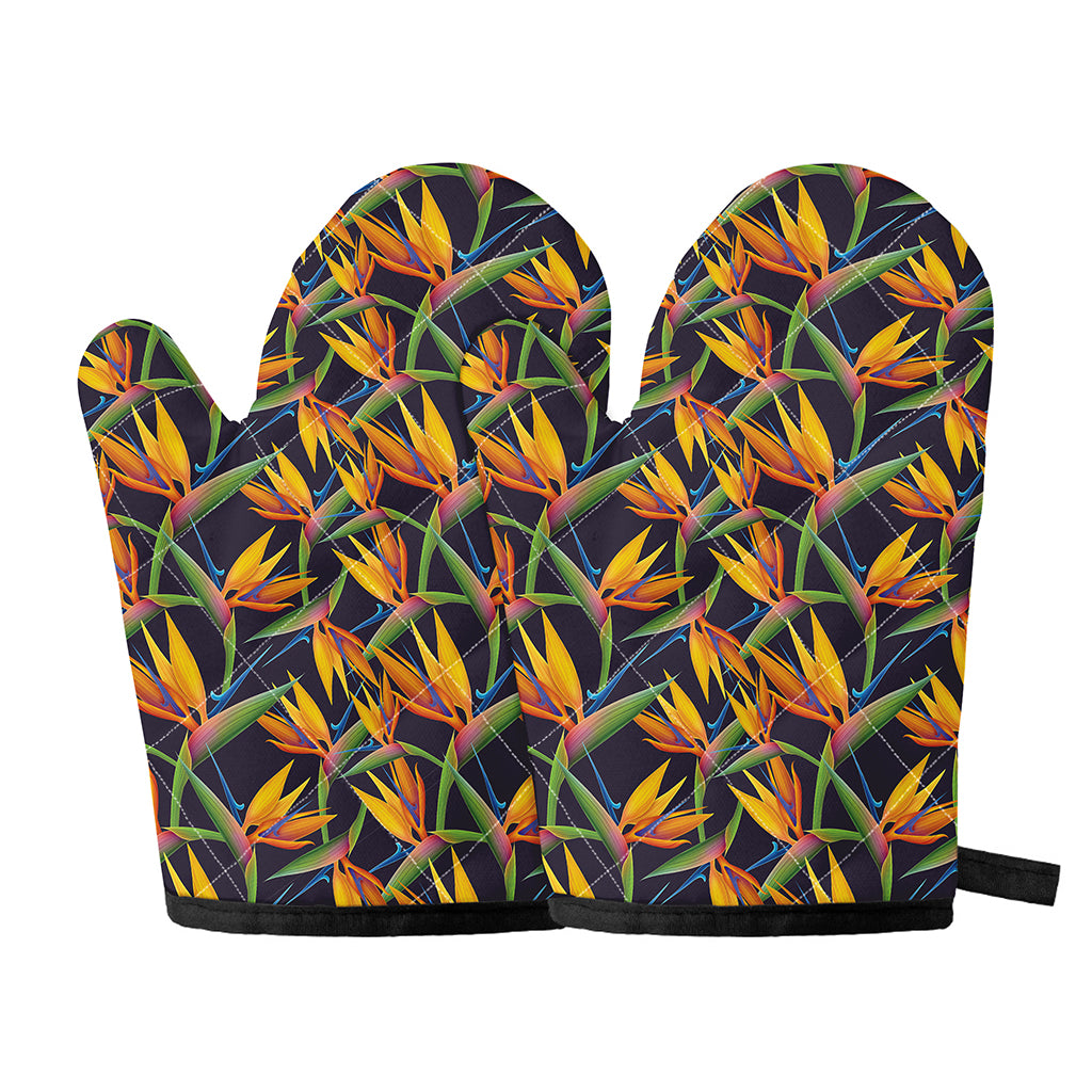 Bird Of Paradise Flower Pattern Print Oven Mitts