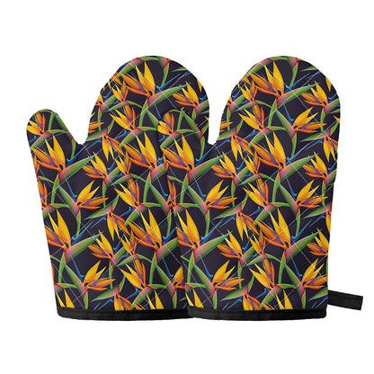 Bird Of Paradise Flower Pattern Print Oven Mitts