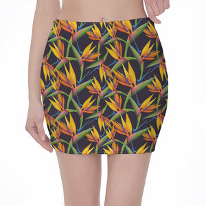 Bird Of Paradise Flower Pattern Print Pencil Mini Skirt