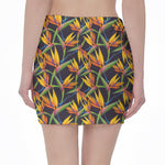 Bird Of Paradise Flower Pattern Print Pencil Mini Skirt