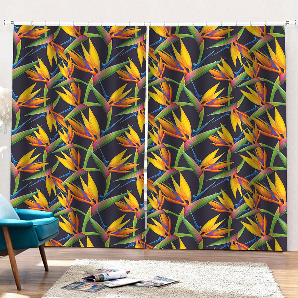 Bird Of Paradise Flower Pattern Print Pencil Pleat Curtains