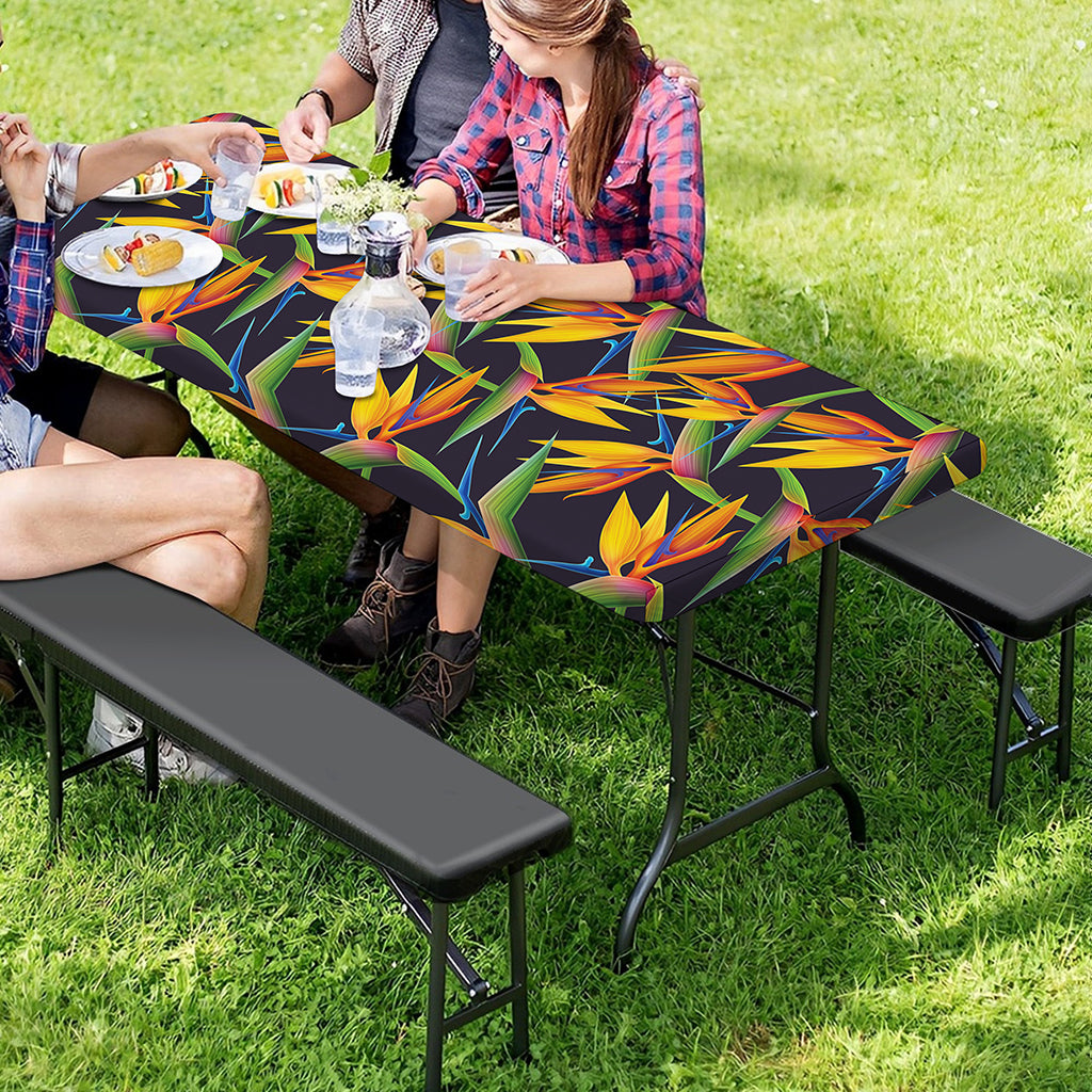 Bird Of Paradise Flower Pattern Print Picnic Table Cover