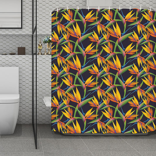 Bird Of Paradise Flower Pattern Print Polyester Shower Curtain