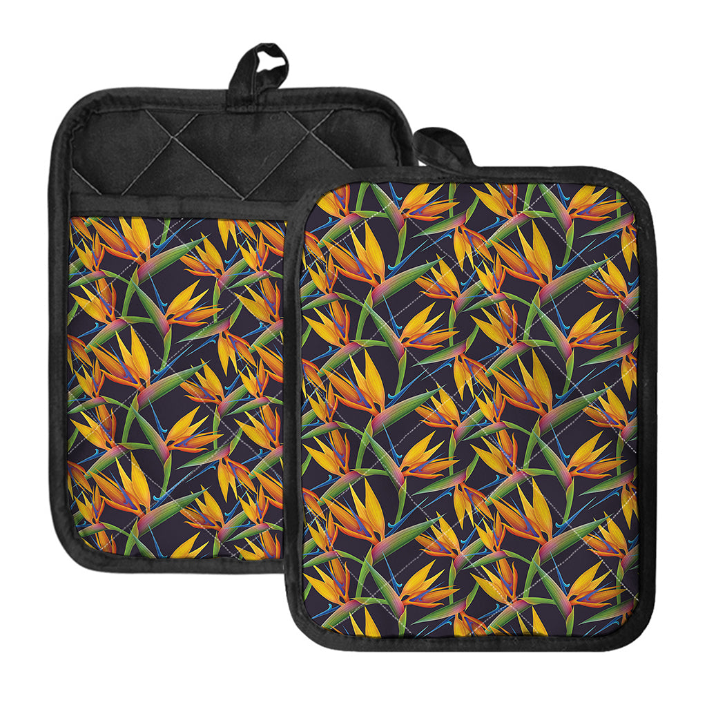 Bird Of Paradise Flower Pattern Print Pot Holders With Pocket