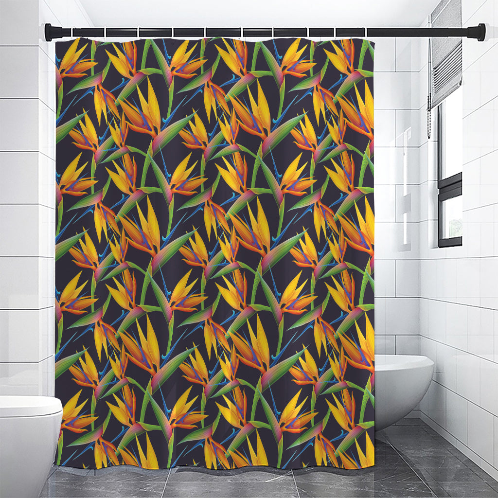 Bird Of Paradise Flower Pattern Print Premium Shower Curtain