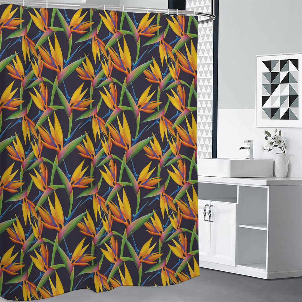 Bird Of Paradise Flower Pattern Print Premium Shower Curtain