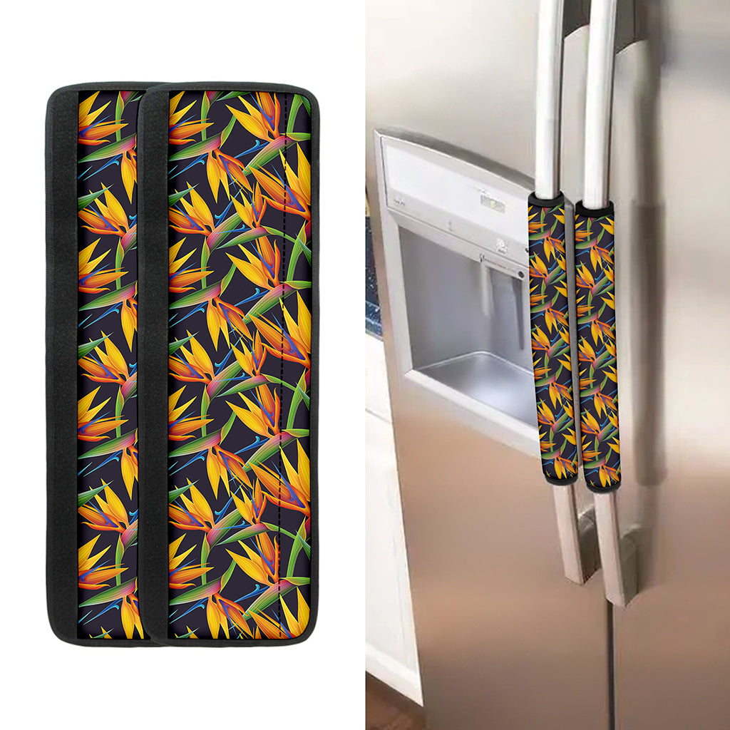 Bird Of Paradise Flower Pattern Print Refrigerator Handle Covers