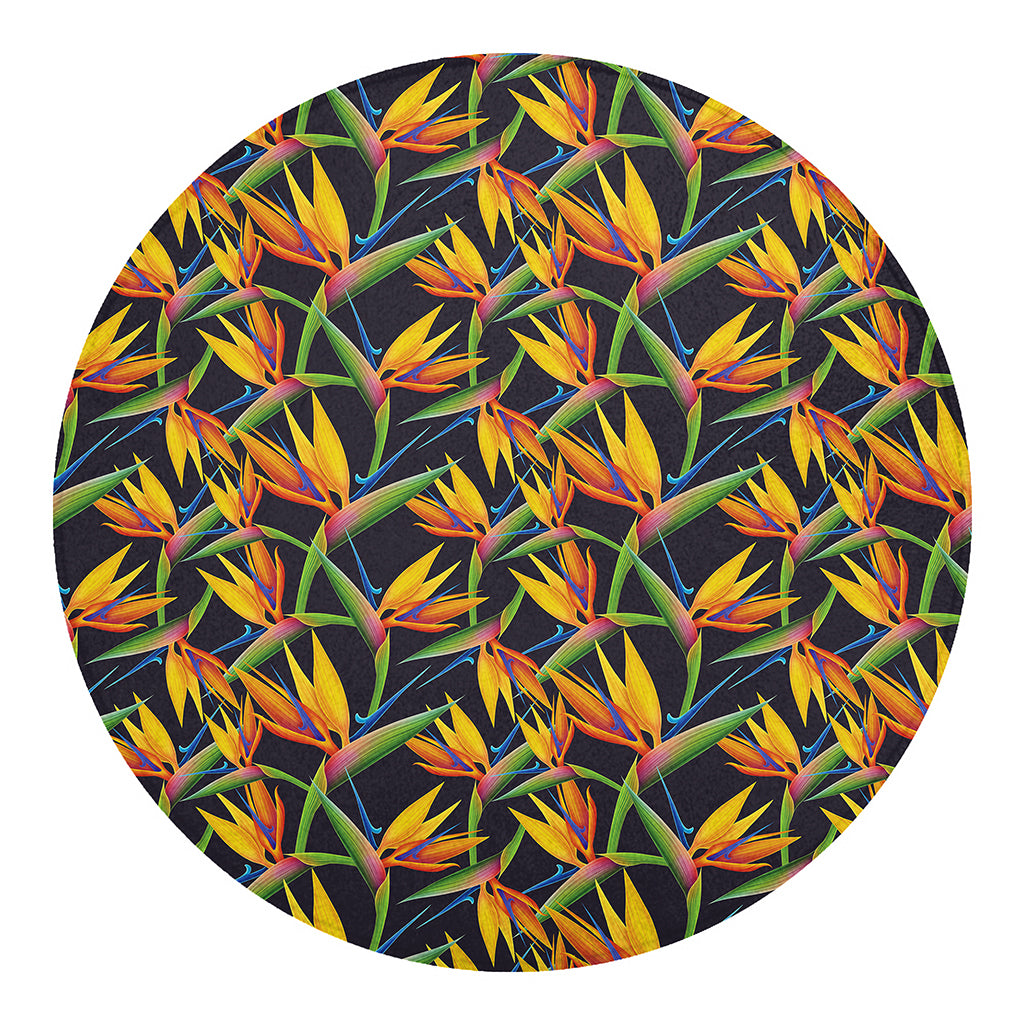 Bird Of Paradise Flower Pattern Print Round Blanket