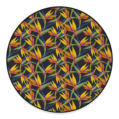 Bird Of Paradise Flower Pattern Print Round Floor Mat