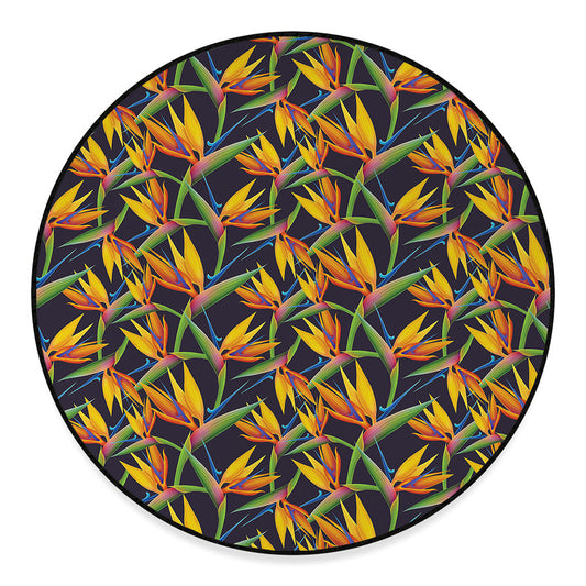 Bird Of Paradise Flower Pattern Print Round Floor Mat
