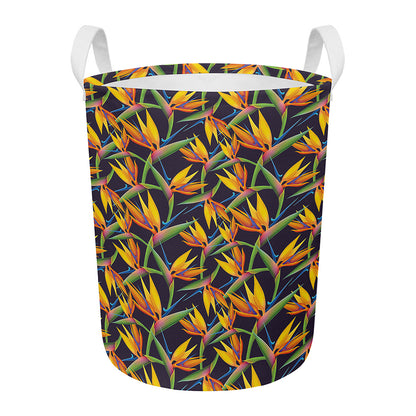 Bird Of Paradise Flower Pattern Print Round Laundry Basket