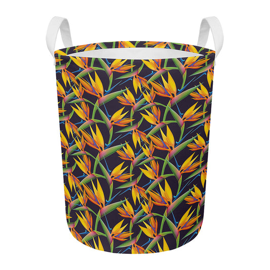 Bird Of Paradise Flower Pattern Print Round Laundry Basket