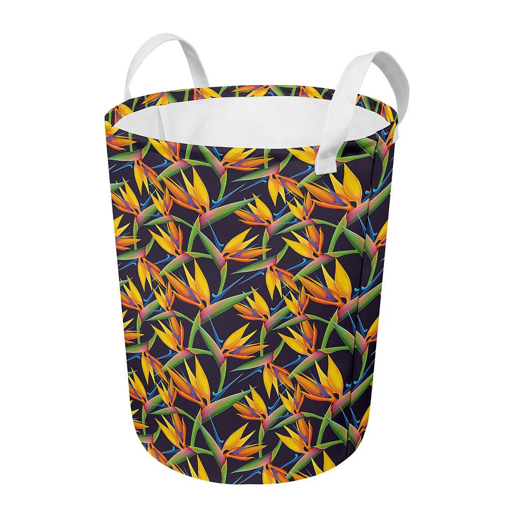 Bird Of Paradise Flower Pattern Print Round Laundry Basket
