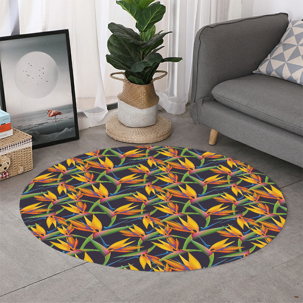 Bird Of Paradise Flower Pattern Print Round Rug