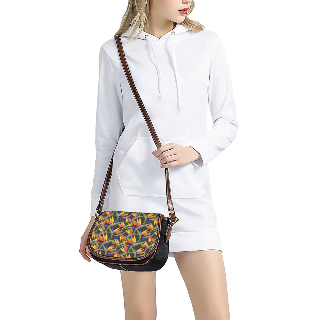 Bird Of Paradise Flower Pattern Print Saddle Bag