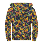 Bird Of Paradise Flower Pattern Print Sherpa Lined Zip Up Hoodie