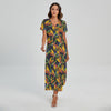 Bird Of Paradise Flower Pattern Print Short Sleeve Maxi Dress